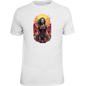 Camiseta Unissex Mulher Zumbi Sunset Art