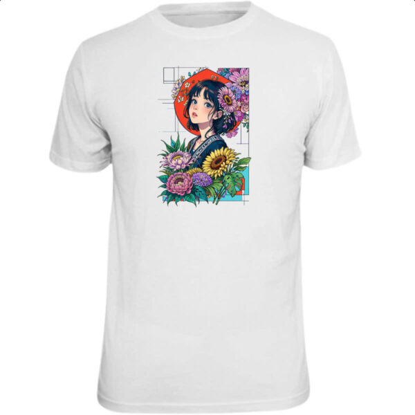 Camiseta Unissex Menina linda anime flores