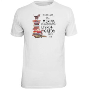 Camiseta Unissex Menina livros e gatos