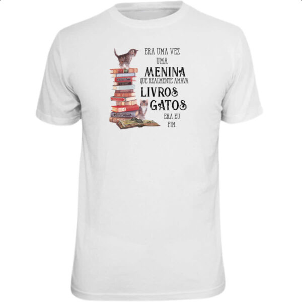 Camiseta Unissex Menina livros e gatos