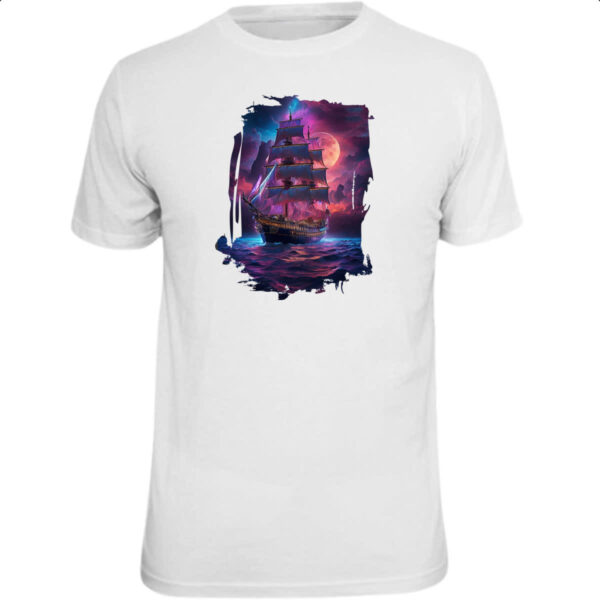 Camiseta Unissex Navio pirata noite purpura