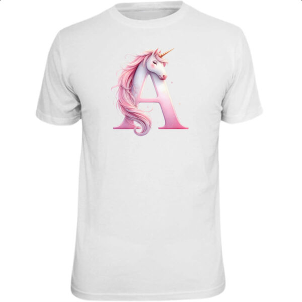 Camiseta Unissex Unicornio Alfabeto Letra A
