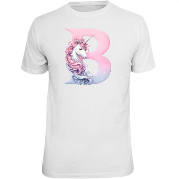 Camiseta Unissex Unicornio Alfabeto Letra B
