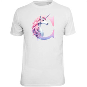 Camiseta Unissex Unicornio Alfabeto Letra C