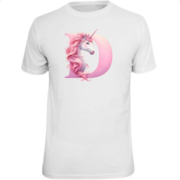 Camiseta Unissex Unicornio Alfabeto Letra D