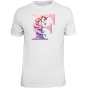 Camiseta Unissex Unicornio Alfabeto Letra F