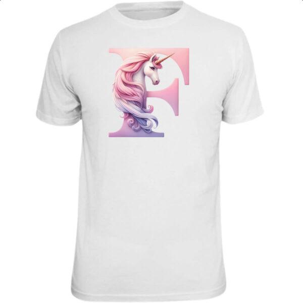 Camiseta Unissex Unicornio Alfabeto Letra F