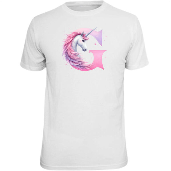 Camiseta Unissex Unicornio Alfabeto Letra G