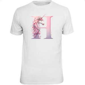 Camiseta Unissex Unicornio Alfabeto Letra H