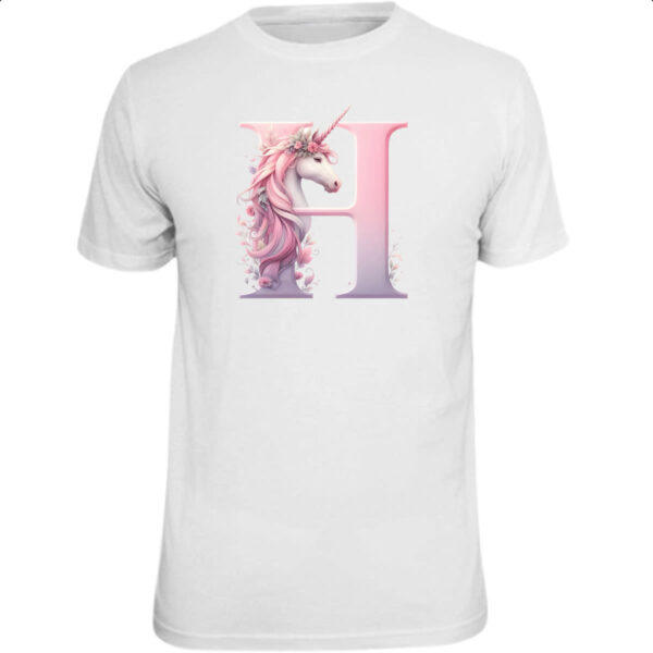 Camiseta Unissex Unicornio Alfabeto Letra H