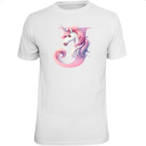 Camiseta Unissex Unicornio Alfabeto Letra J