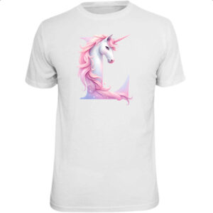 Camiseta Unissex Unicornio Alfabeto Letra L