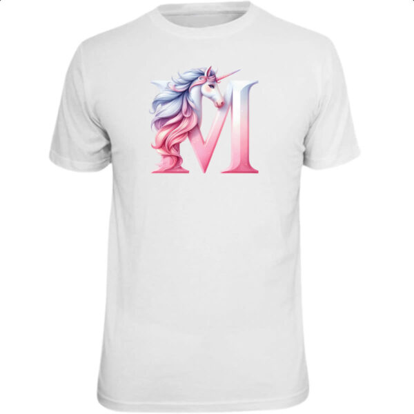 Camiseta Unissex Unicornio Alfabeto Letra M