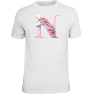 Camiseta Unissex Unicornio Alfabeto Letra N
