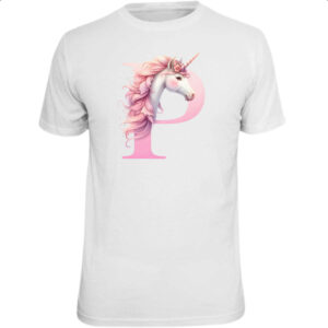 Camiseta Unissex Unicornio Alfabeto Letra P