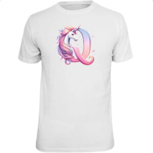 Camiseta Unissex Unicornio Alfabeto Letra Q