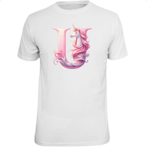Camiseta Unissex Unicornio Alfabeto Letra U