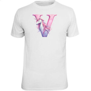 Camiseta Unissex Unicornio Alfabeto Letra V