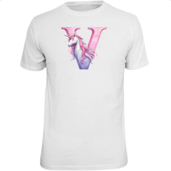 Camiseta Unissex Unicornio Alfabeto Letra V