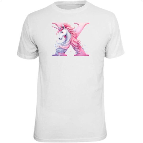 Camiseta Unissex Unicornio Alfabeto Letra X