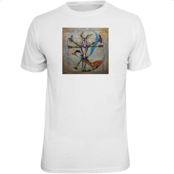 Camiseta Unissex Papa Leguas e Coyote Vitruviano Da Vinci