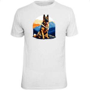 Camiseta Unissex Pastor alemao montanhas