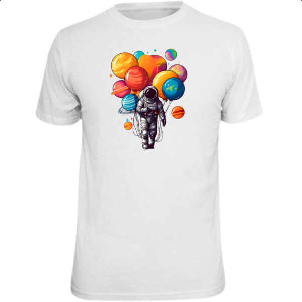 Camiseta Unissex Astronauta planeta baloes