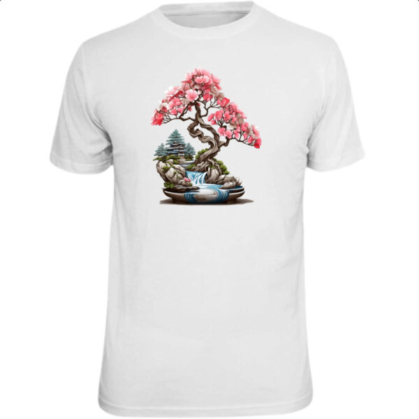 Camiseta Unissex Bonsai de flores rosas