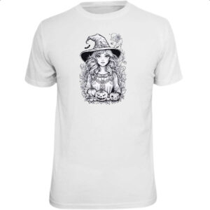 Camiseta Unissex Bruxinha Art Line Halloween