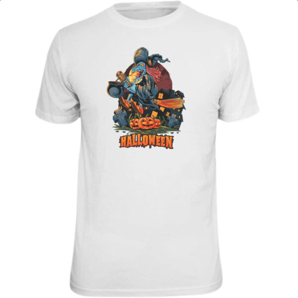 Camiseta Unissex Halloween Bruxa voando vassoura