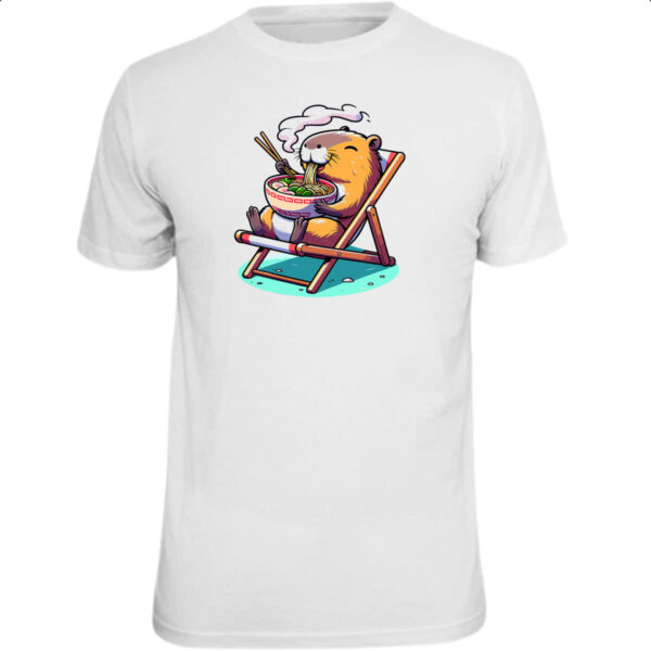 Camiseta Unissex Capivara ferias comendo lamen