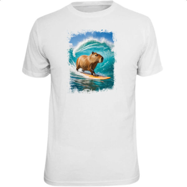Camiseta Unissex Capivara surfando no Hawaii