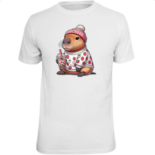 Camiseta Unissex Capivara tomando milk shake