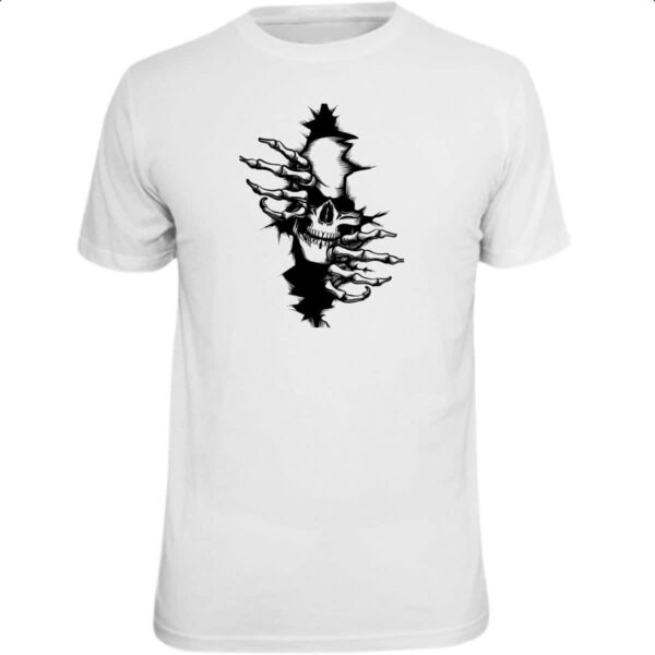 Camiseta Unissex Caveira rasgando a camisa