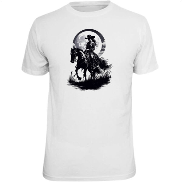 Camiseta Unissex Cowgirl silhueta ao luar
