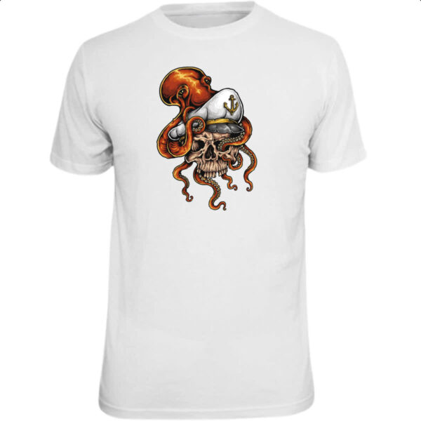 Camiseta Unissex Cranio de marinheiro com Polvo