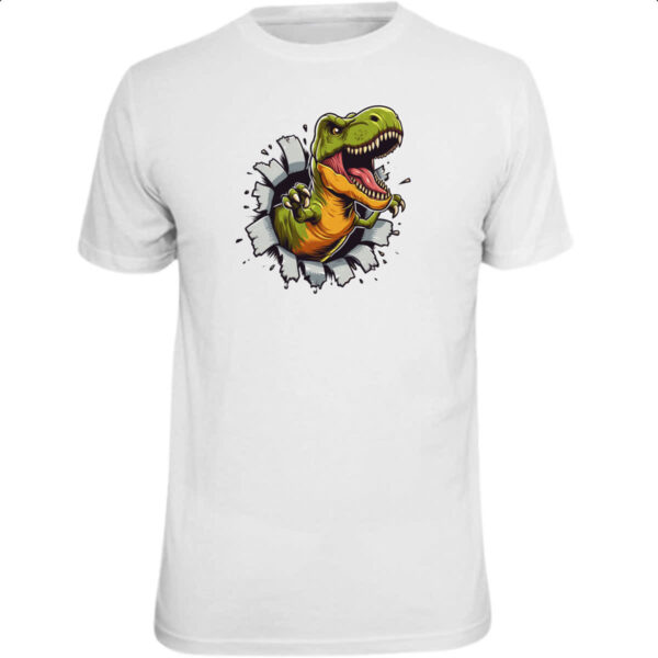 Camiseta Unissex Dinossauro T-Rex rasgando a camisa