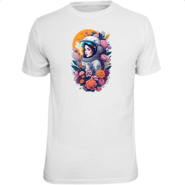 Camiseta Unissex Diva Astronaulta Flores espaciais
