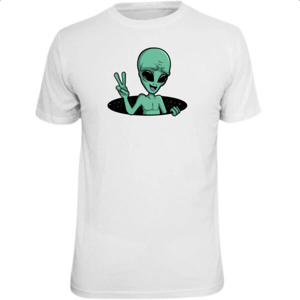 Camiseta Unissex Alien Paz e amor buraco negro