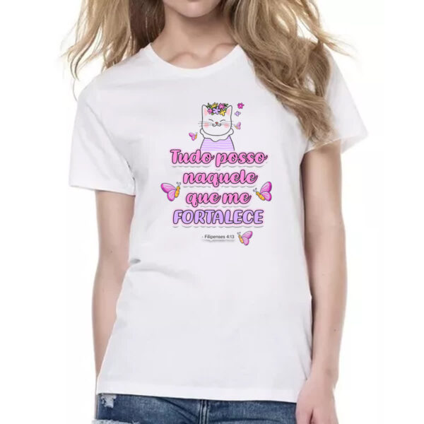 Camiseta Baby Look Versiculo Fofinho tudo posso - Imagem 2