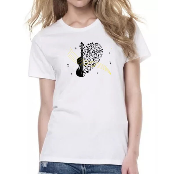 Camiseta Baby Look Violino Silhueta Elementos Musicais - Imagem 2