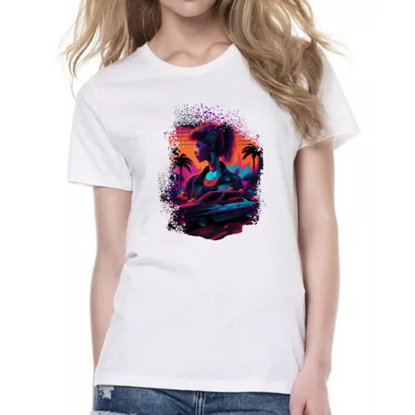 Camiseta Baby Look Girl Muscle Car Neon Art - Imagem 2
