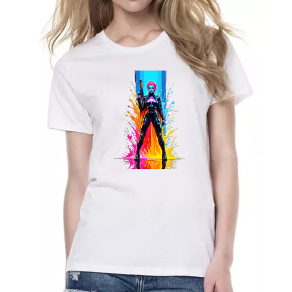 Camiseta Baby Look Guerreira espacial splash art - Imagem 2