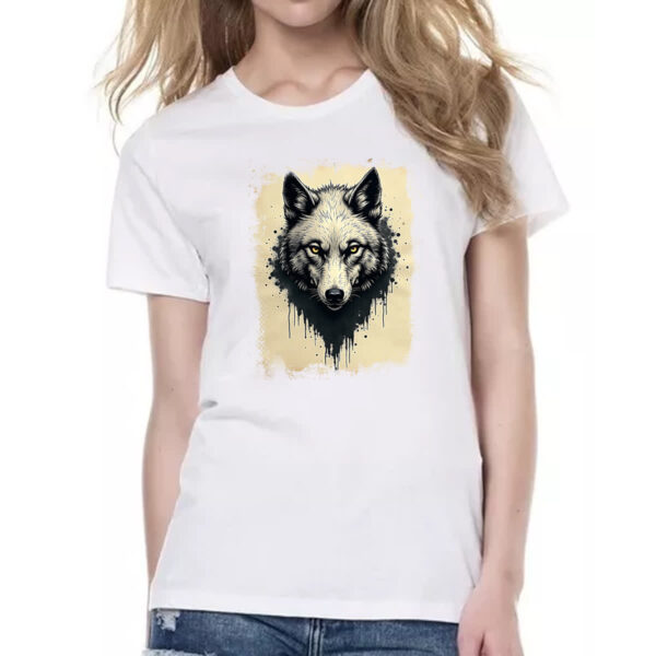 Camiseta Baby Look Lobo face pintura em papiro - Imagem 2