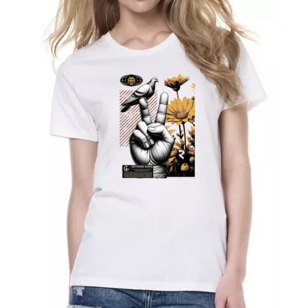 Camiseta Baby Look No more wars peace and bird - Imagem 2