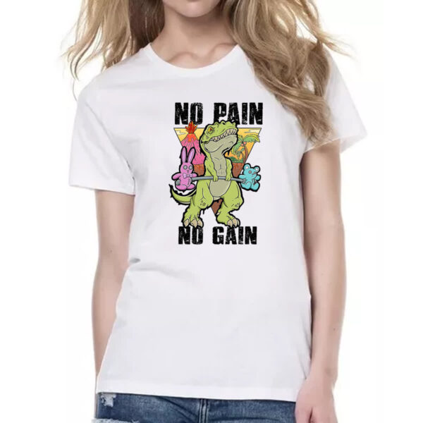 Camiseta Baby Look Dinossauro No Pain No Gain - Imagem 2