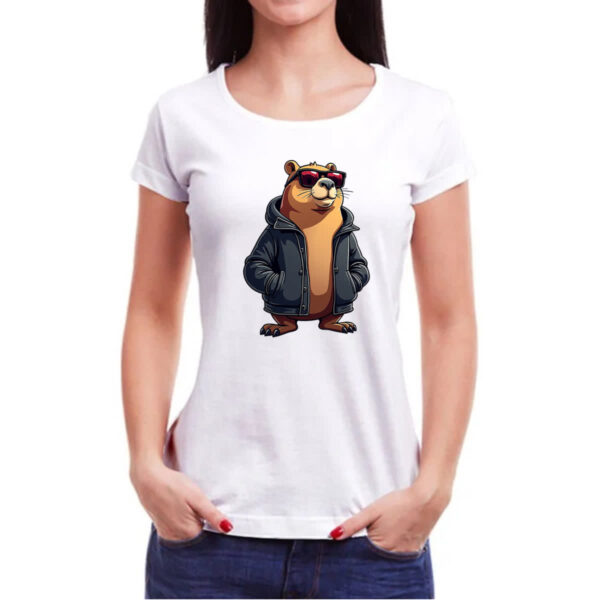 Camiseta Baby Look Capivara de Jaqueta e Oculos - Imagem 3