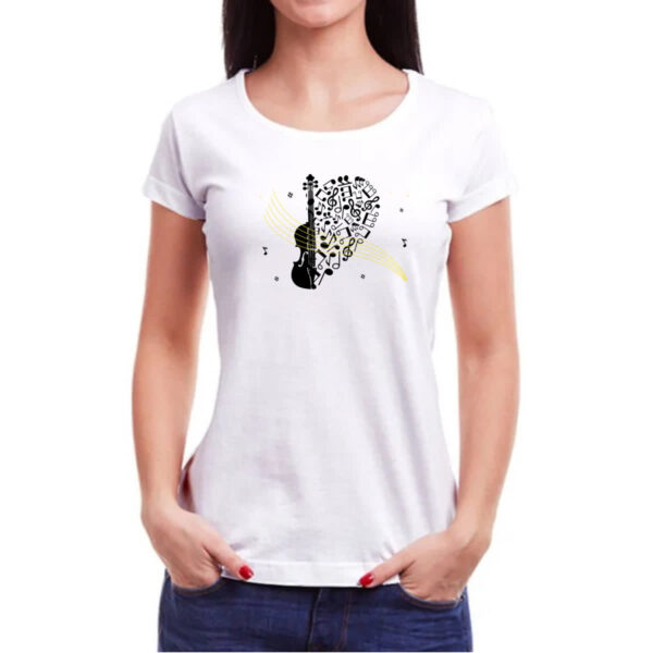 Camiseta Baby Look Violino Silhueta Elementos Musicais - Imagem 3