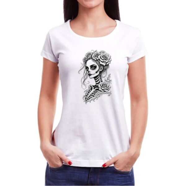 Camiseta Baby Look Catrina rosas grafite - Imagem 3