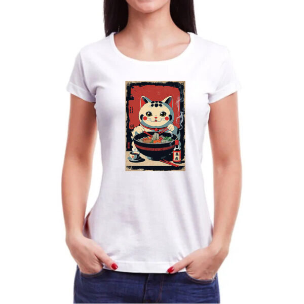 Camiseta Baby Look Gato Maneki-neko vintage lamen - Imagem 3